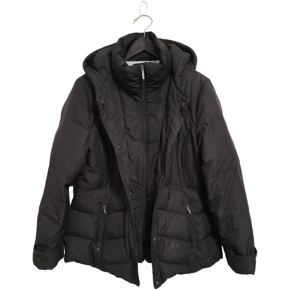 Calvin Klein Women Size Large Duck Down Faux Fur Lined Hooded Puffer Jacket Coat